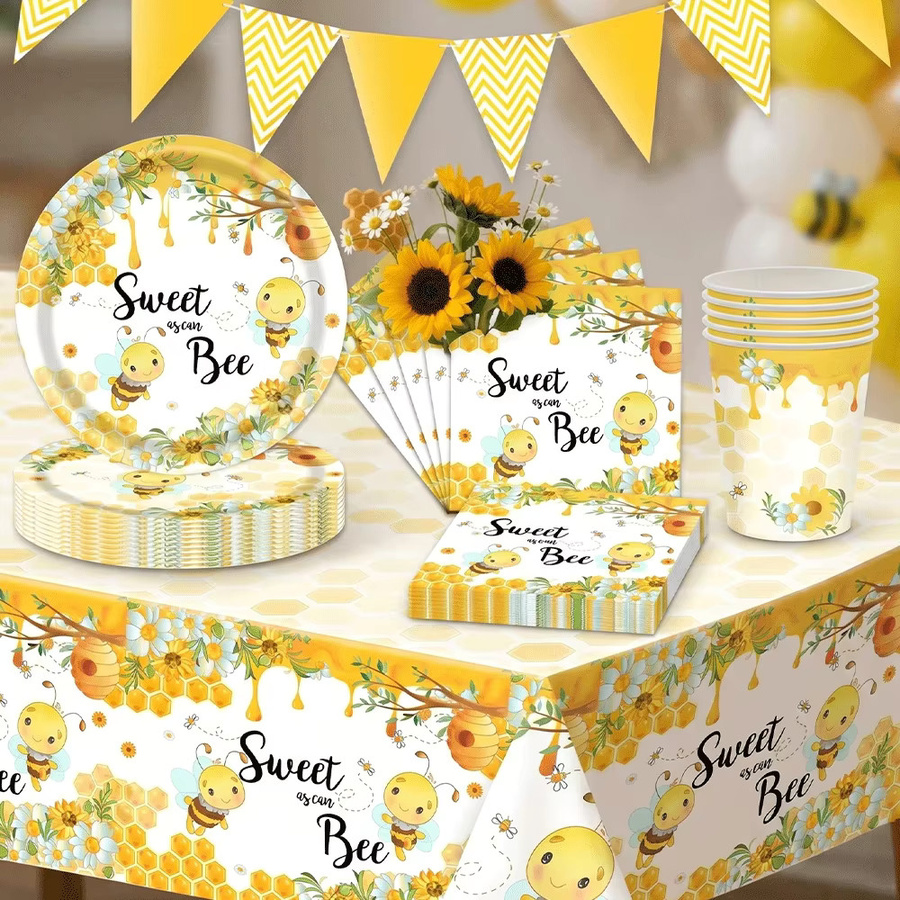 EsenTroye Party-Tischgeschirr-Set mit Honigbienen- und Sonnenblumen-Motiv in Gelb für Baby-Shower und Feiern - Bild 2