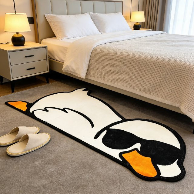 VIKAMA Plüschteppich mit Ente in Weiß, weicher Faux Fur Teppich für Wohnzimmer und Schlafzimmer - Bild 1