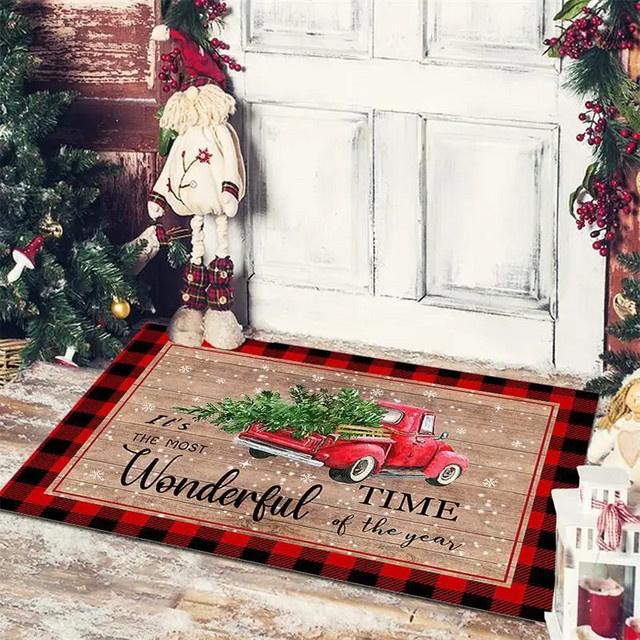 VIKAMA Weihnachts-Fußmatte mit Willkommen-Motiv, rutschfester Teppich für Eingangsbereich und Veranda, Mehrfarbig, B/T: 60 x 40 cm - Bild 1