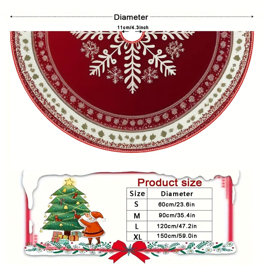 VIKAMA Weihnachtsbaumrock mit Schneeflocken-Design in Rot-Weiß, waschbare Textildekoration für festliche Weihnachtsfeiern - Bild 4