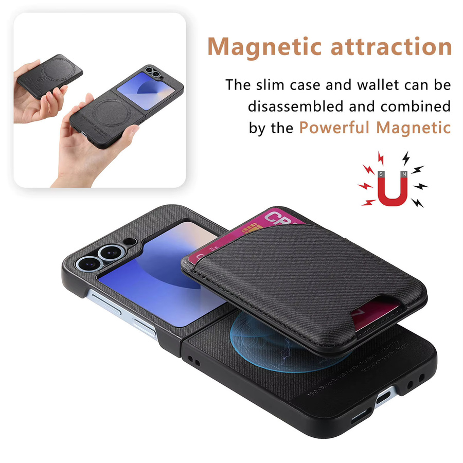 Magnetische 2-in-1 Leder-Handyhülle mit abnehmbarem Kartenhalter für Samsung Galaxy Z Flip (Grau) - Bild 2