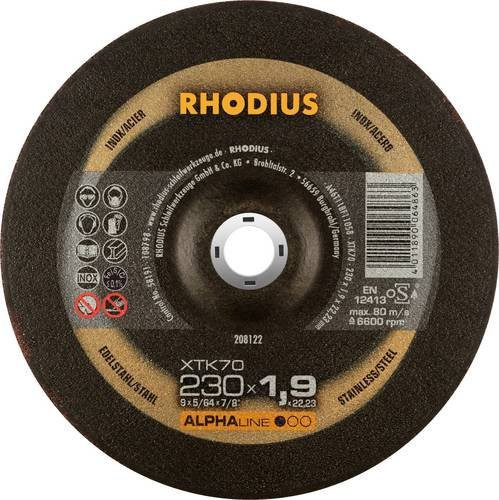 Rhodius ALPHAline XTK70 Extradünne Trennscheibe für Metall und Edelstahl, Durchmesser: 230 mm, B/T/H: 230 x 23 x 1,9 mm, Farbe: Schwarz - Bild 1