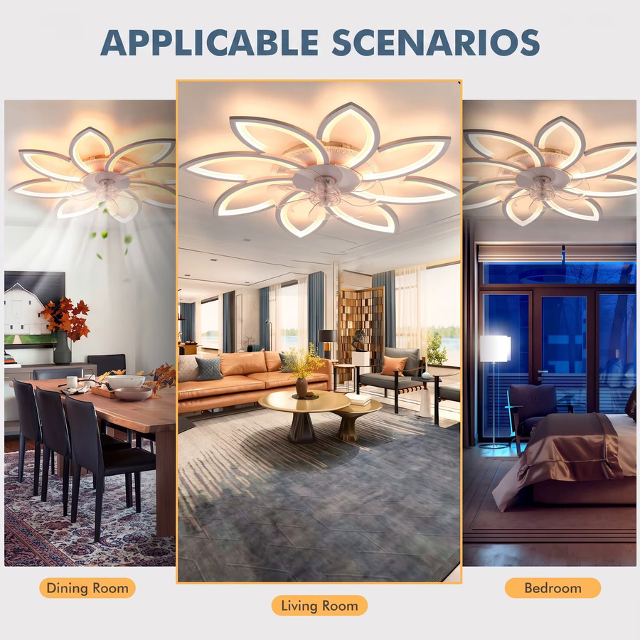 Oyajia Deckenventilator mit RGBW dimmbarer LED-Beleuchtung und Fernbedienung in Weiß, 72W modern Design für Wohnzimmer und Schlafzimmer - Bild 4