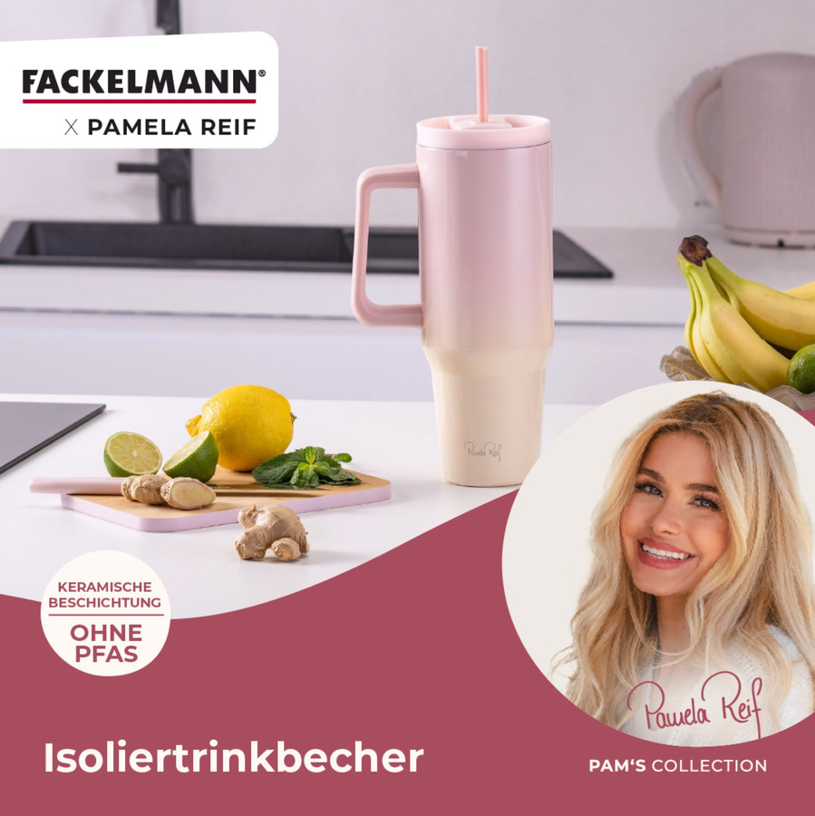 Fackelmann Pamela Reif Thermotrinkbecher Rosa/Beige, 1,2 l - Bild 3