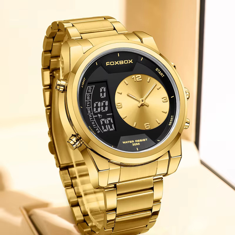 LIGE Armbanduhr, Analog-Digital, Quarz, Edelstahl, Gold, Schwarz, Herren - Bild 2