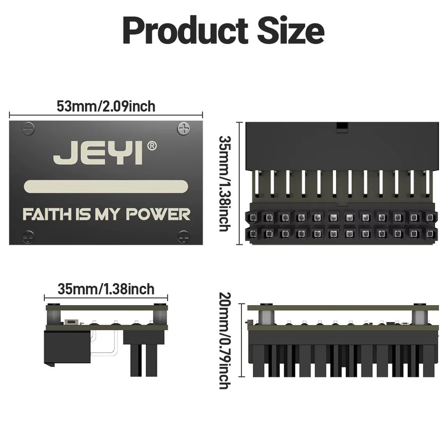Jeyi ATX 24-Pin 90 Grad RGB Adapter in Schwarz mit 18 Lichtmodi für Desktop-PC Motherboard und Netzteil - Bild 6