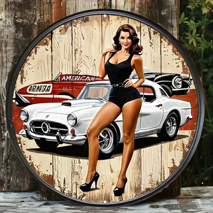 CIFBUY Rundes Vintage Wandschild aus Metallblech als Retro-Dekoration für Zuhause, Garage oder Café - Bild 3