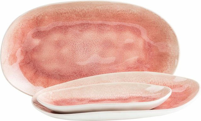 Mäser Servierplatten-Set Frozen aus Steinzeug in White und Pink, oval - Bild 1