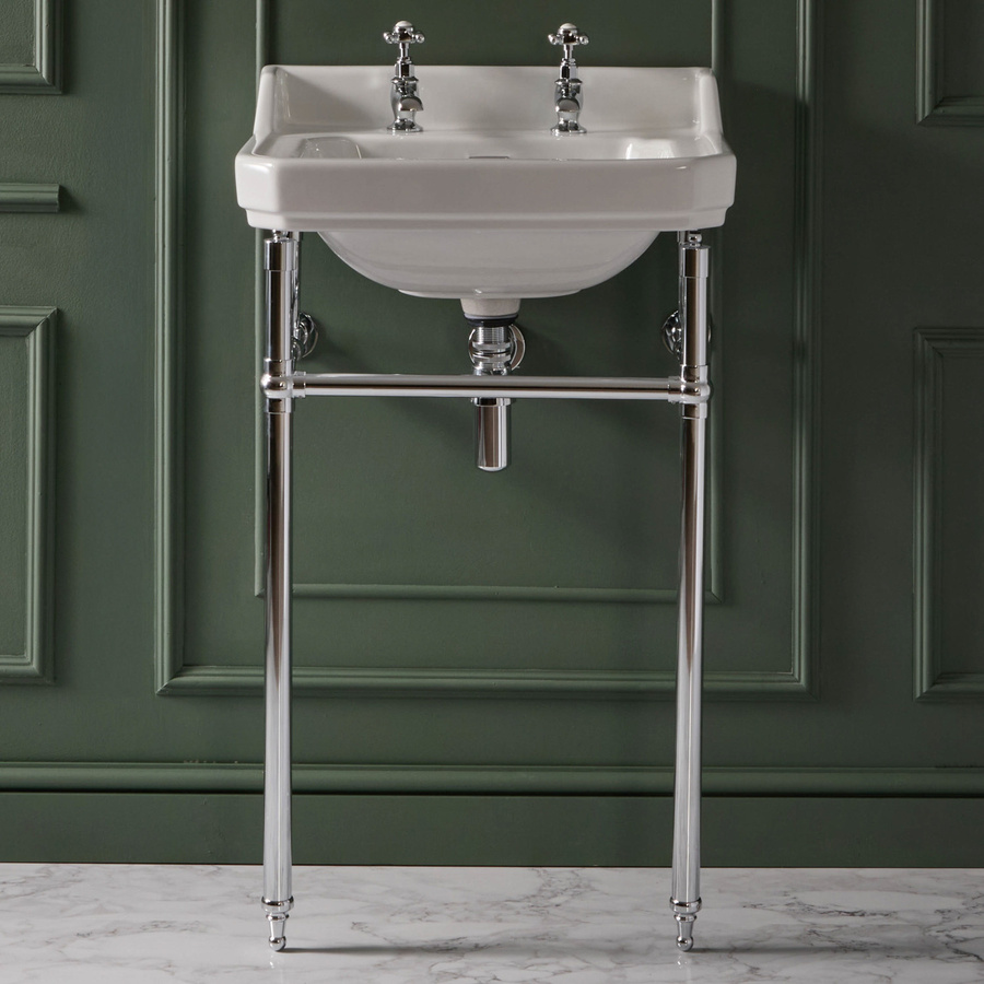 Hudson Reed Waschbecken Richmond mit Metallgestell, Weiß, Chrom, B: 56 cm - Bild 1