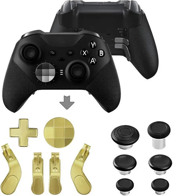 STUOTOP 16er-Set Ersatz-Thumbsticks und Metall-D-Pad-Trigger-Paddles in Blau für Xbox One Elite Controller Series 2 Reparatur-Kit - Bild 1