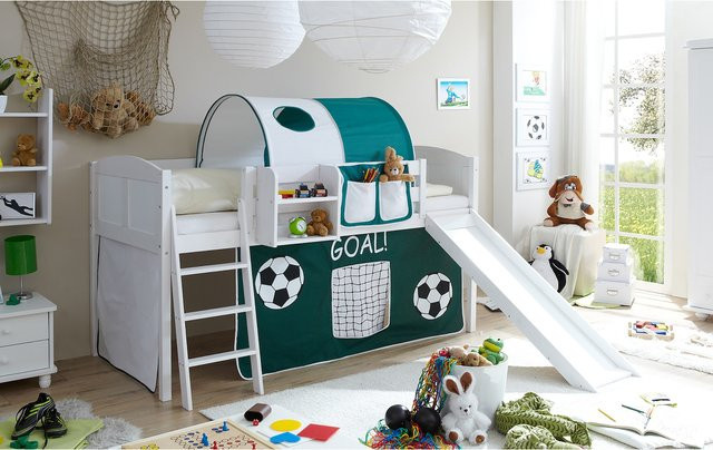 TiCAA Hochbett Ekki Country für Kinder aus Kiefer mit Rutsche in Weiß Motiv - Bild 1
