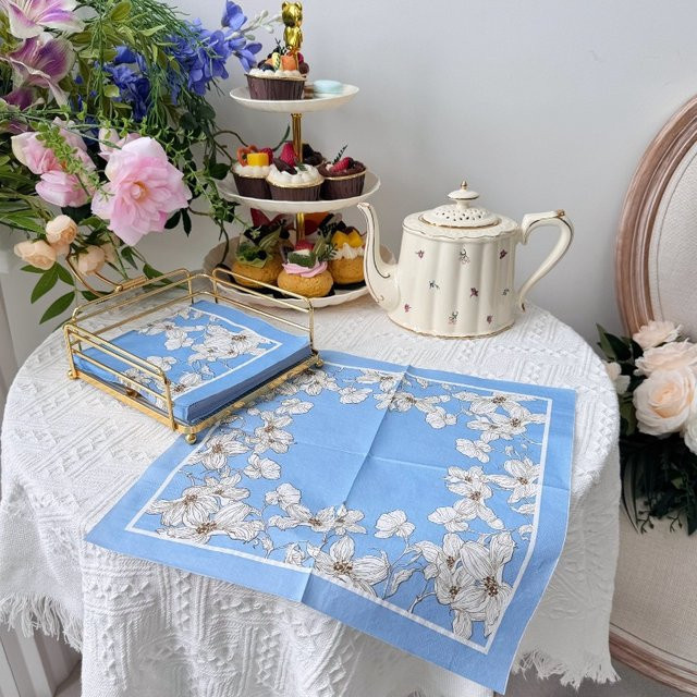 GUANYAO Einweg Servietten mit blauem Blumenmuster, 20 Stück pro Packung, B/B: 33 x 33 cm - Bild 1