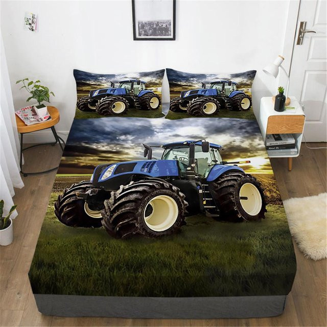 Bettwäscheset mit 3D Traktor- und Fahrzeug-Motiv von Binchi Fitness für Kinder, Blau, B/T: 180 x 200 cm - Bild 1