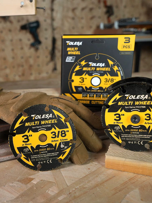 TOLESA 3-teiliges Hartmetall-Trennscheiben-Set für Winkelschleifer zum Schneiden von Holz, Laminat und Kunststoff, Durchmesser: 7,6 cm - Bild 7