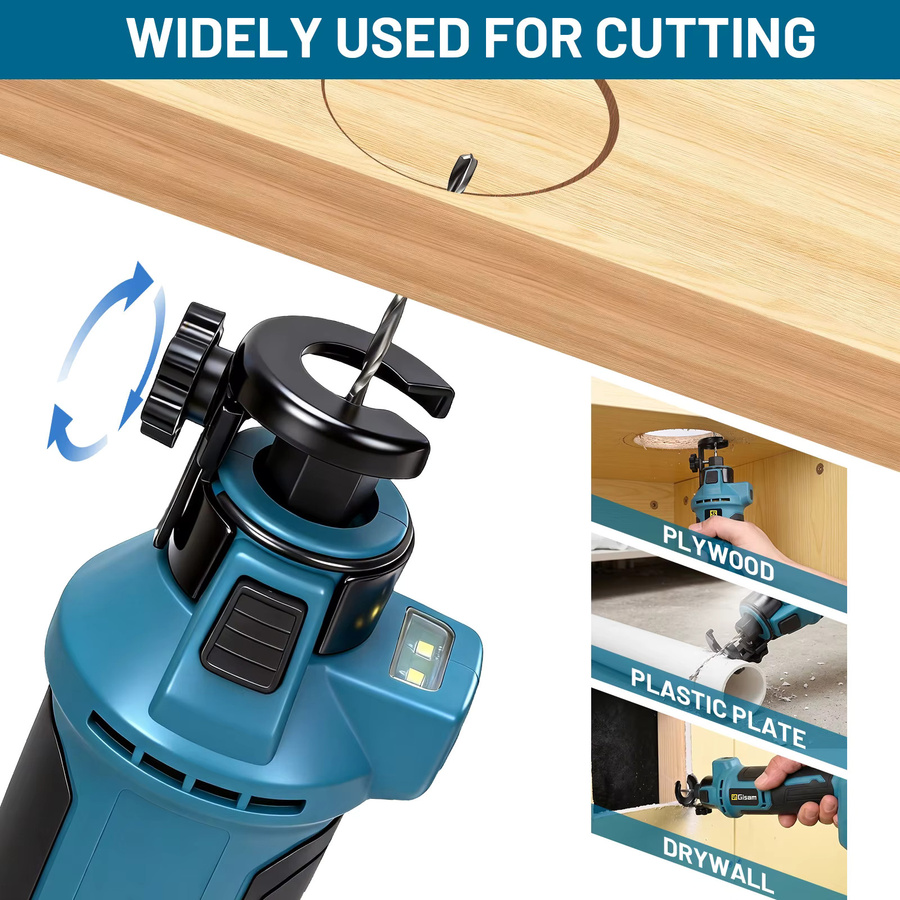 Gisam 3-Gang Bürstenloser Akku-Trockenbauschneider für Makita 18V Akku, kabellose Rotationssäge in Blau für Holz und Gipskarton - Bild 7
