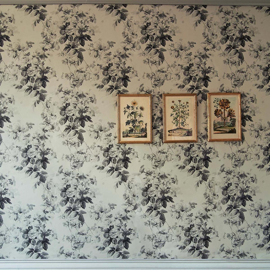 House of Hackney Tapete London Rose in Grau und Weiß mit floralem Botanical-Design, Vlies, matt - Bild 1