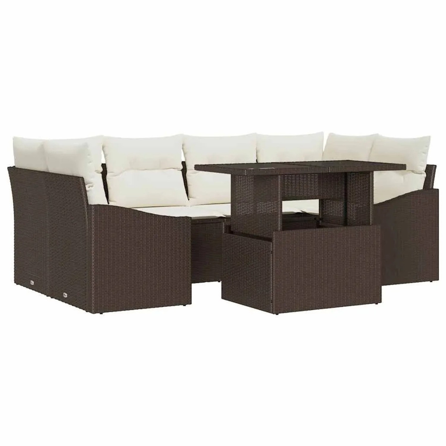 vidaXL Garten-Sofa-Set 7-teilig aus Poly-Rattan in Braun und Beige mit Kissen und Tisch - Bild 2
