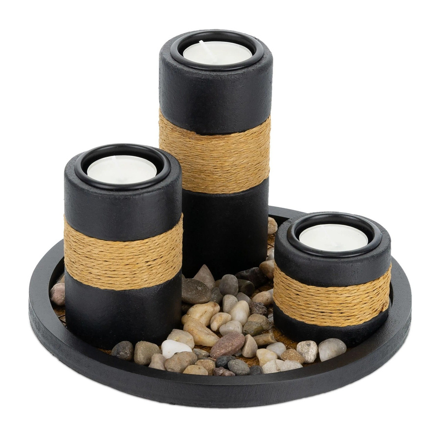 Relaxdays Teelichthalterset mit Tablett aus MDF in Stein-Optik, Schwarz-Braun, B: 19,5 cm, H: 13 cm - Bild 2