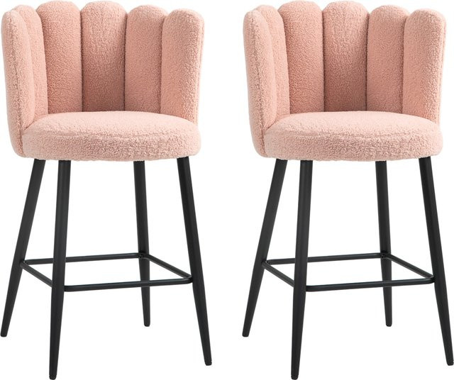 HOMCOM Set aus 2 Barhockern mit Bouclé-Stoff, Polsterung und floraler Rückenlehne, Farbe Pink, Höhe: 65 cm - Bild 1