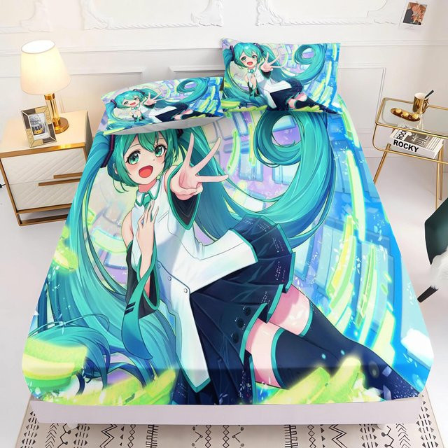 Hatsune Miku Bettwäsche-Set von JMG Household Supplies mit Spannbettlaken und Bettbezug in Multicolour, B/T/H: 90 x 190 x 25 cm - Bild 1
