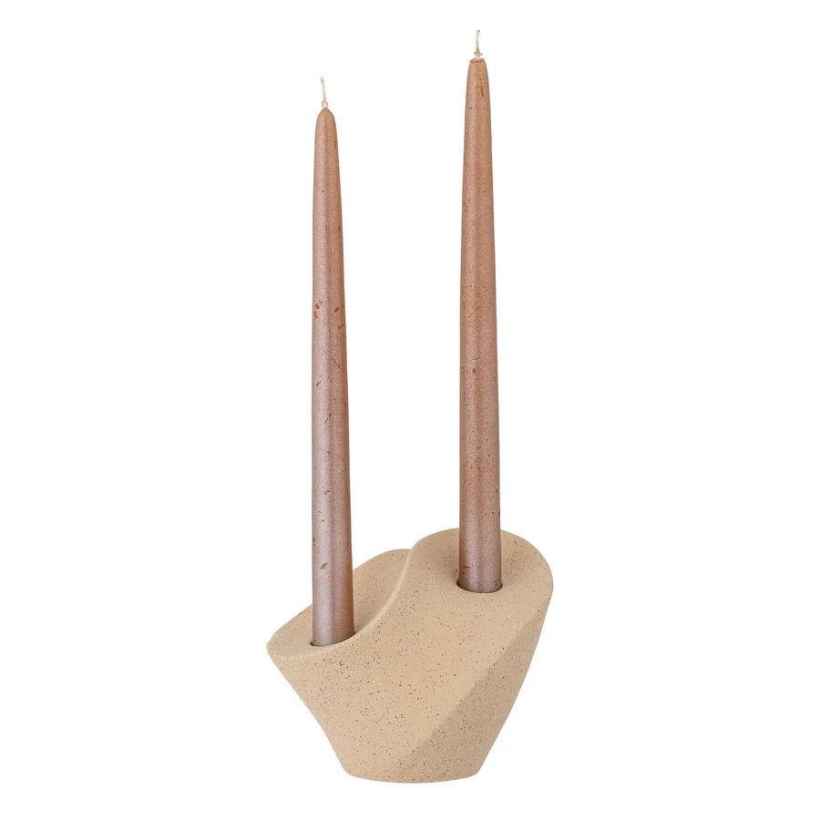 Bloomingville Kerzenhalter aus Steingut in Beige im skandinavischen Design, Höhe: 13 cm - Bild 1