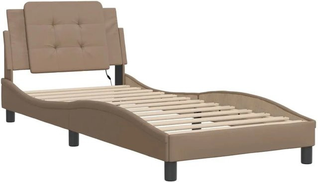 vidaXL Bettgestell Zadar mit LED-Unterbettbeleuchtung und USB-Ladeport in Cappuccino-Braun, B/T: 100 x 200 cm - Bild 1