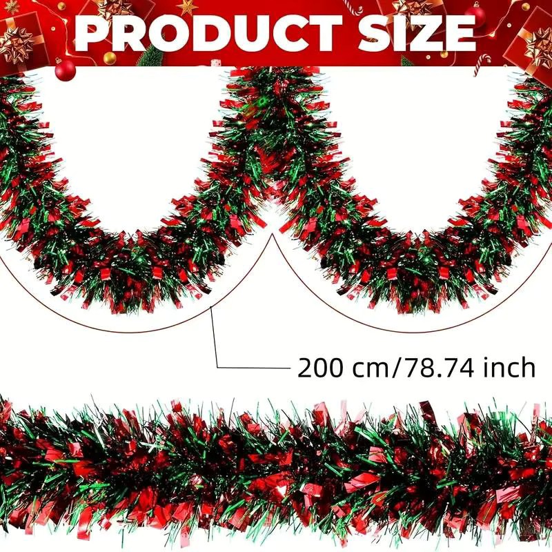 ZQNYCY Weihnachts-Lametta-Girlande in Rot-Grün gestreift, 2 Meter hängende Dekoration für Weihnachtsbaum und Party - Bild 3