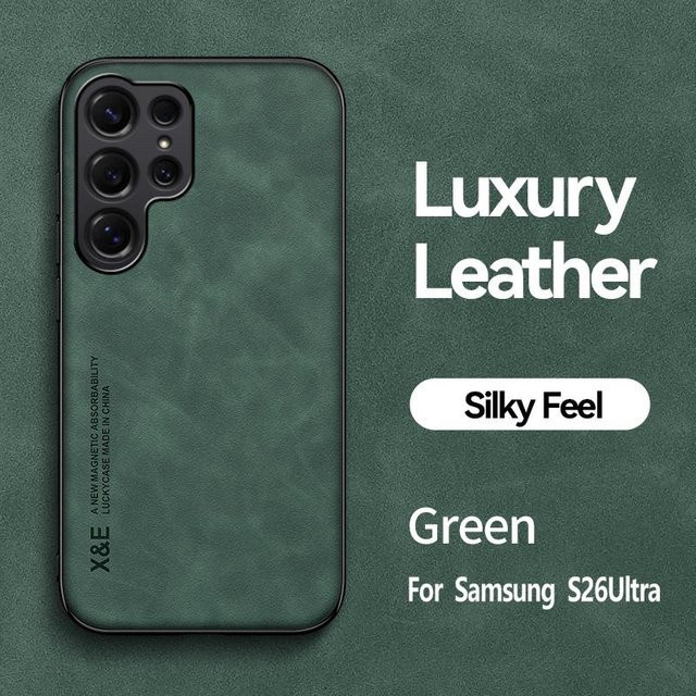 Magnetische Leder Handyhülle für Samsung Galaxy S26 Ultra und S26 Plus 5G in Grün mit weichem Stoßfänger-Schutz - Bild 1