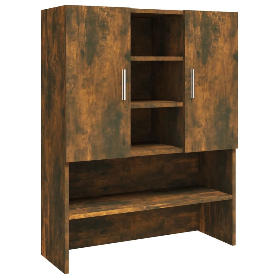 Waschmaschinenschrank VD Home Furnishing aus Holzwerkstoff in Raucheiche, Braun, Modernes Design mit Regalfächern und Türen - Bild 1