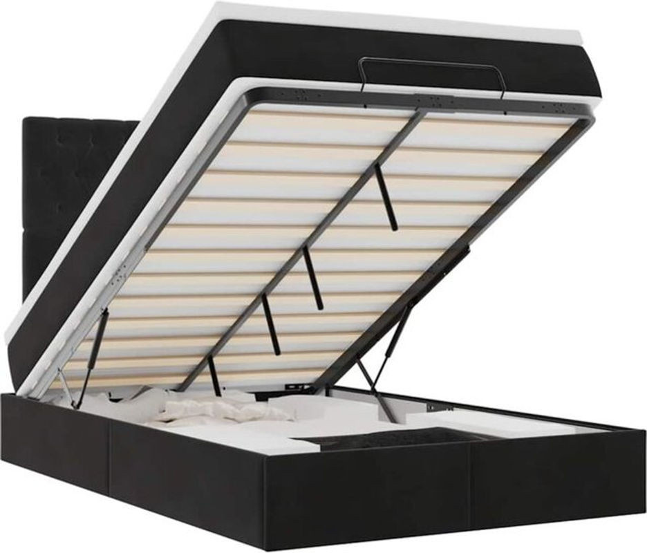 Vidaxl Ottoman Polsterbett mit Matratze aus Samt in Schwarz, B/T/H: 190 x 120 x 128 cm - Bild 1