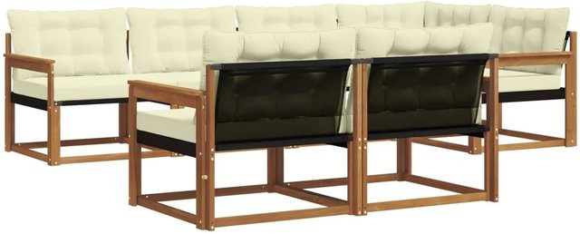 vidaXL Outdoor-Sofagarnitur 7-teilig aus Akazienholz mit Kissen in Natur und Beige - Bild 1