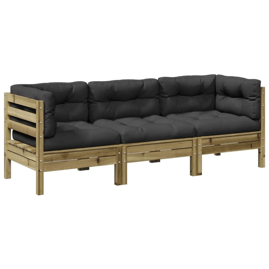 vidaXL 3-tlg Garten-Sofagarnitur L-Form aus Kiefernholz mit Kissen in Anthrazit und Grau - Bild 2