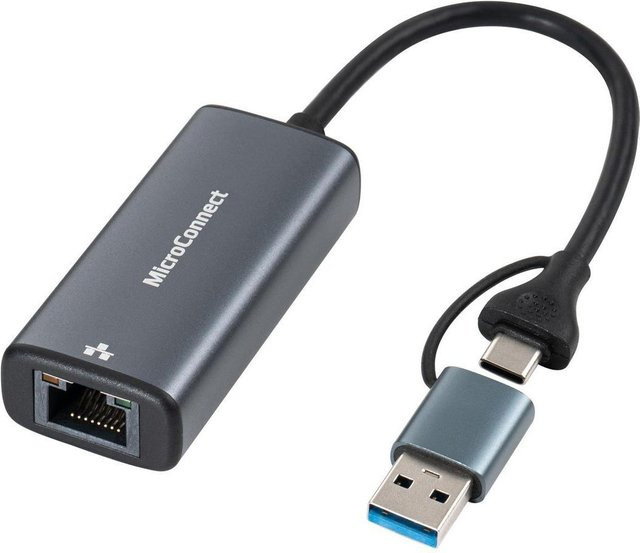 MicroConnect USB-C auf RJ45 2.5G Netzwerk Adapter in Schwarz/Grau (MC-USBACNET2.5G) - Bild 1