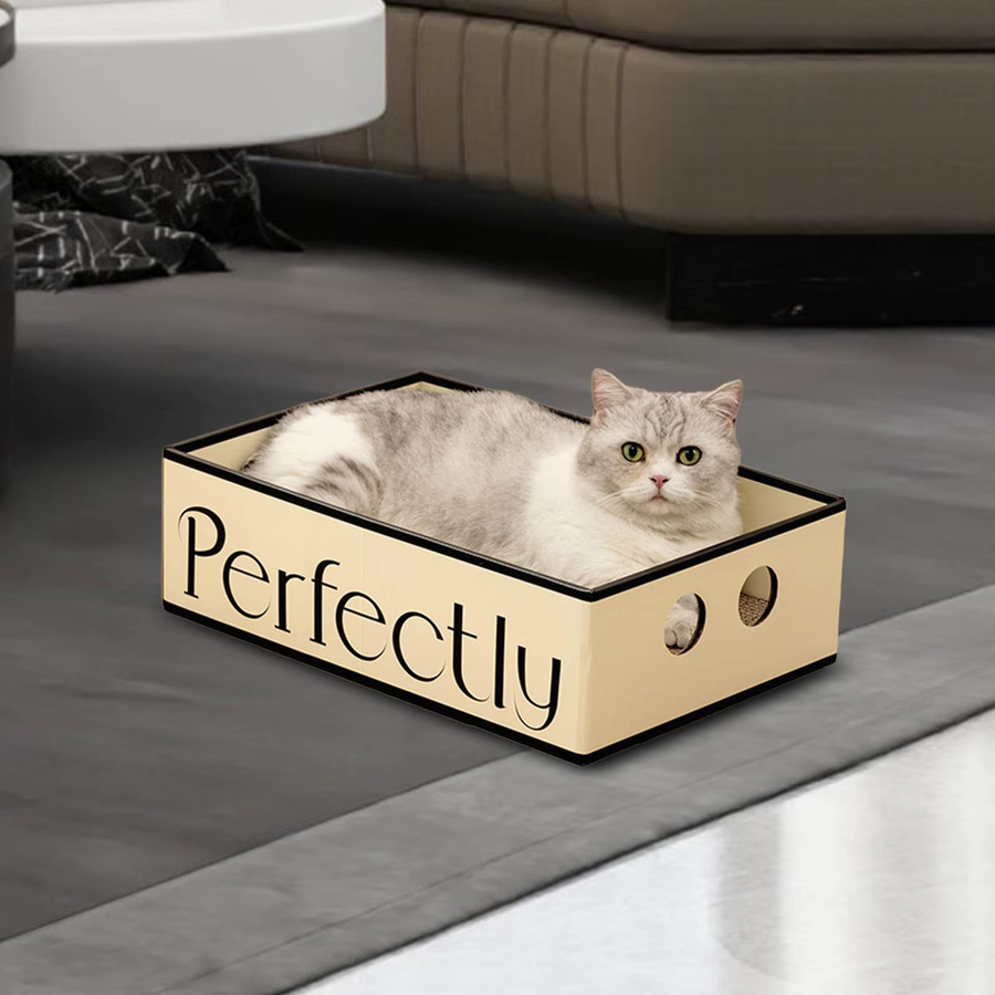 Kesoto Katzenkratzbox aus Wellpappe in Rot mit Karomuster als Katzen-Lounge und Kratzunterlage - Bild 4