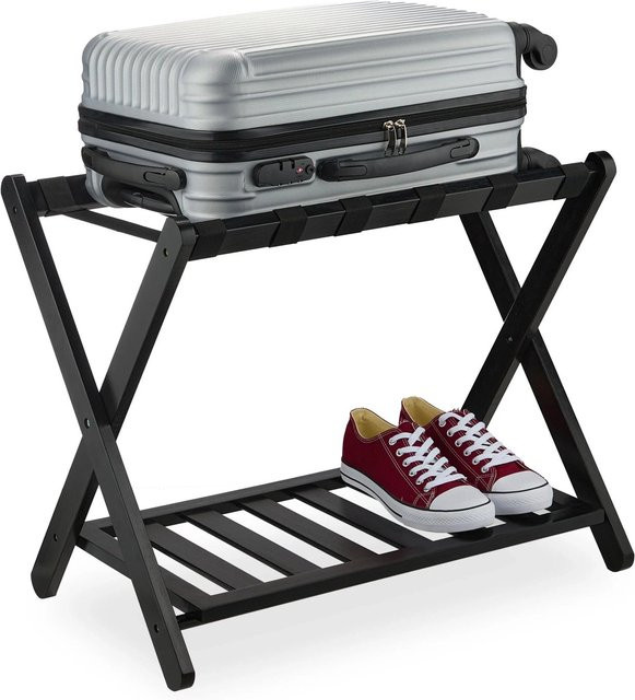 Relaxdays Kofferständer aus Bambus Schwarz klappbar mit Ablage B: 56 cm, T: 68,5 cm, H: 41,5 cm - Bild 1