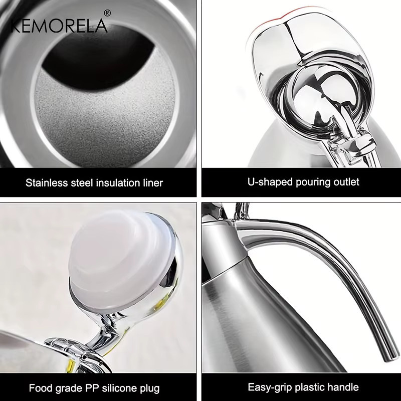 KEMORELA Edelstahl-Wasserkocher in Silber mit 1,0 l Fassungsvermögen, vakuumisolierte Thermoskanne mit Warmhaltefunktion für Kaffee und Tee - Bild 2