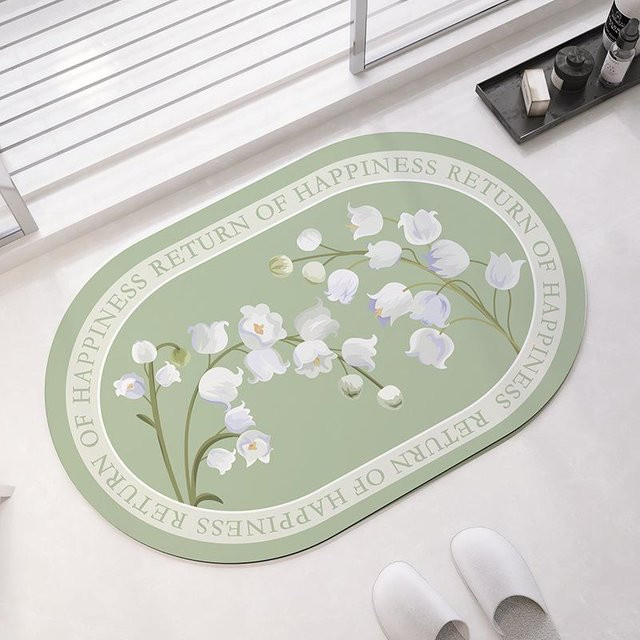 Rutschfeste Kieselgurmatte von Yiran Furniture mit floralem Maiglöckchen-Design, oval und saugfähig, B/T: 60 x 40 cm - Bild 1