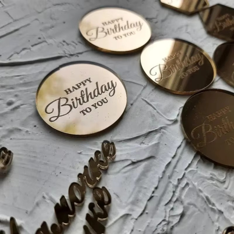 10 Stück CZSAE Kuchen Topper Gold Runde Geburtstag Party Dekoration aus Acryl für Cupcakes und Desserts - Bild 4