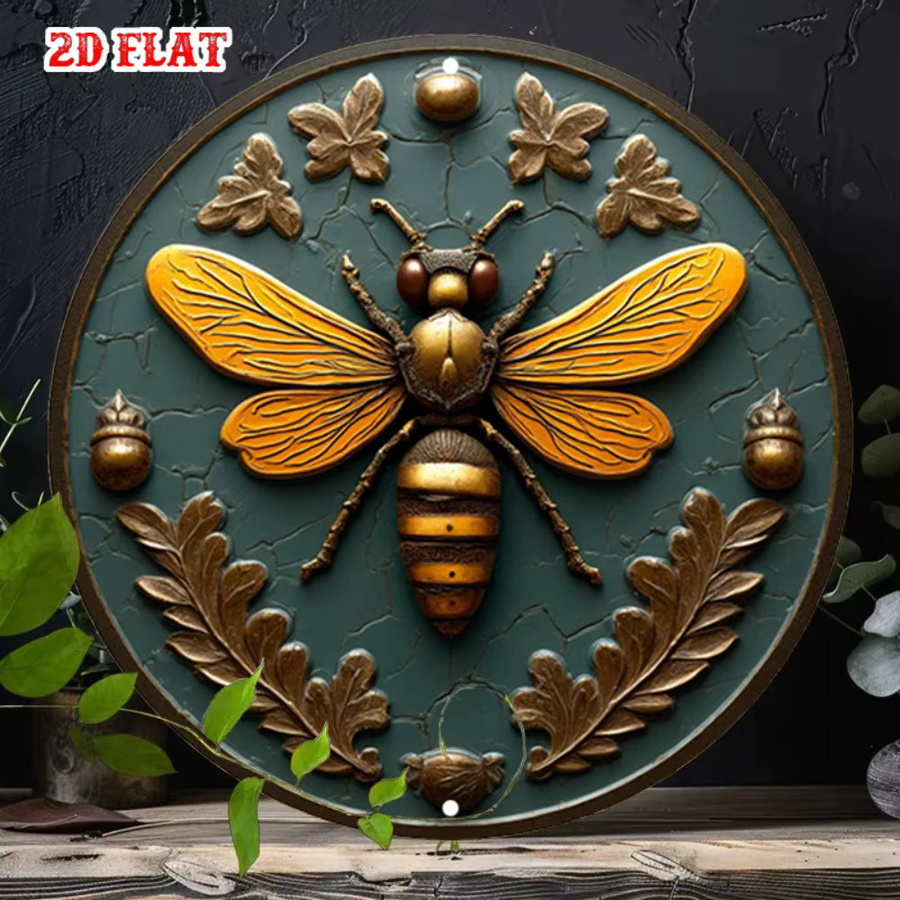 HELLOYOUNG Gold Wings Vintage Insekten-Wandkunst aus Metall, rundes Metallschild in Gold, Durchmesser: 19,81 cm - Bild 2
