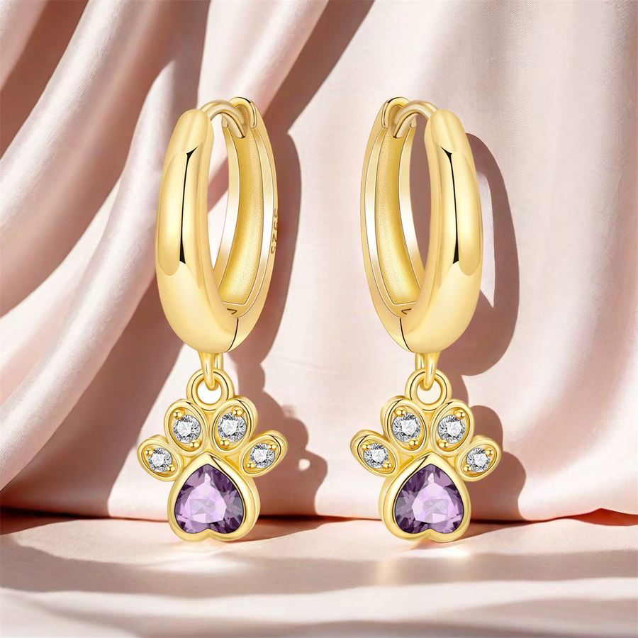 PANPOKI Ohrringe, 925 Sterling Silber, Lila Katzenpfoten, Damen - Bild 3