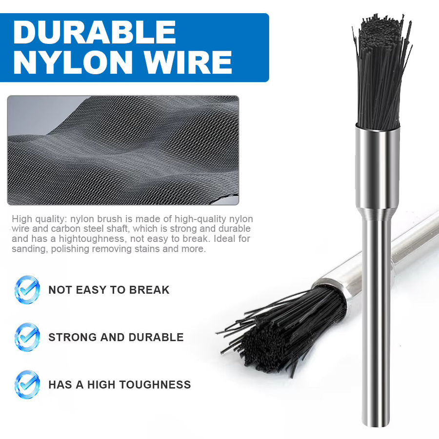 xcan Nylon-Drahtbürsten-Set in Schwarz mit 3,0 mm Schaft zur Rostentfernung und Reinigung für Dremel-Drehwerkzeuge, 10-teilig - Bild 3