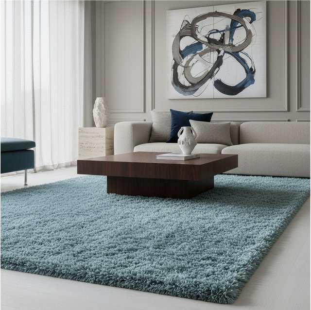Hochflorteppich SALZACH von Kadima Design, einfarbig, Blau, B/T: 60 x 110 cm - Bild 1