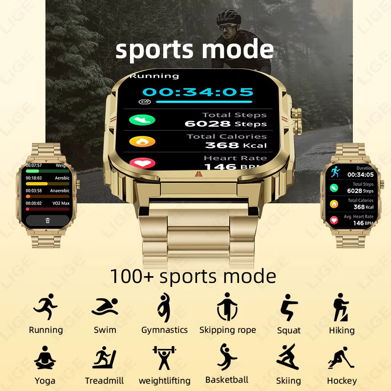 LIGE Smartwatch, Edelstahl, Schwarz, Bicolor, Bluetooth, Unisex - Bild 5