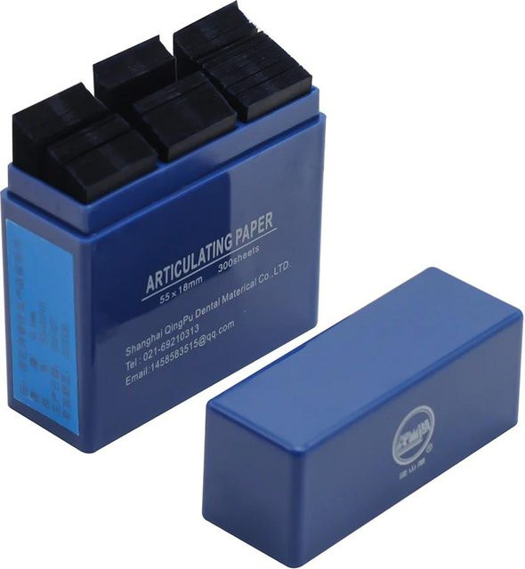 Chihiro Dental Artikulationspapier Zweifarbig Rot Blau 300 Blatt Bissabdruckstreifen 55 x 18 mm für Okklusionskontrolle - Bild 1