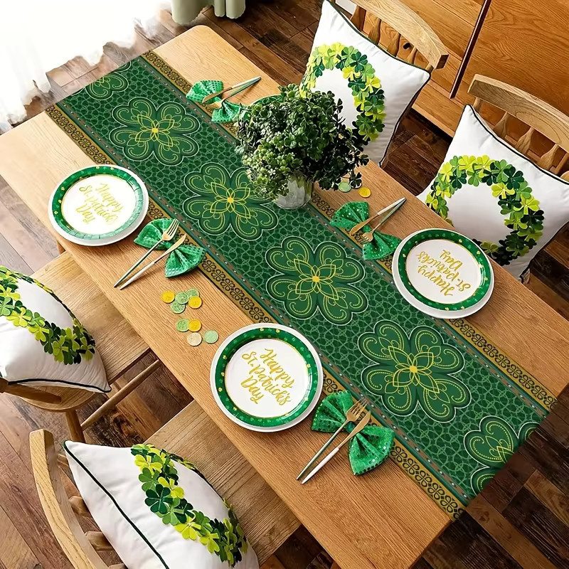 VIKAMA Tischläufer mit irischem keltischem Muster und Glücksklee in Grün, B/H: 90 x 33 cm - Bild 4