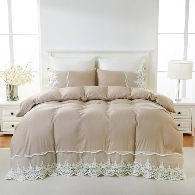 3-teiliges Bettwäsche-Set Bin Chi Textiles in Khaki mit Spitze im Landhausstil, bestehend aus Bettbezug und Kissenbezügen, B/H: 135 x 200 cm - Bild 1