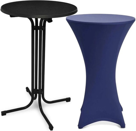 Beautissu Bellini Stehtisch aus Stahl in Schwarz mit Stella Stehtischhusse in Blau, Durchmesser: 70 cm