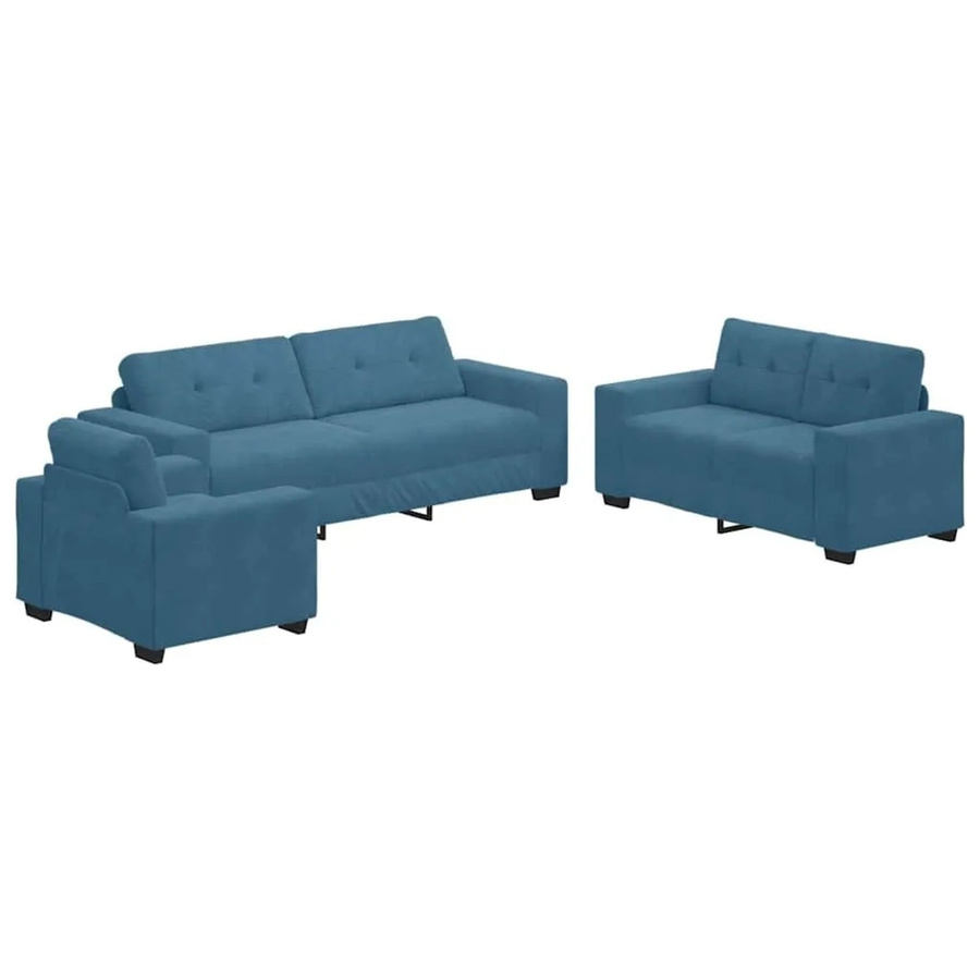 vidaXL Sofa Set 3-teilig Blau Samt mit 3-Sitzer Sofa, 2-Sitzer Sofa und Sessel B/T/H: 221 x 80 x 80 cm - Bild 2