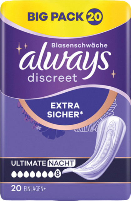 Always Discreet Inkontinenz Einlagen Ultimate Nacht, 20 Stück, Damen - Bild 1