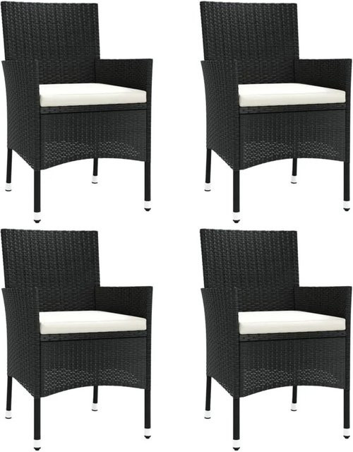 Furnicato Gartenstuhl Set 4er Schwarz aus PE-Rattan mit Armlehnen und Polstern B/T/H: 61 x 60 x 88 cm - Bild 1
